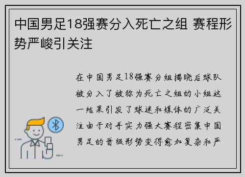 中国男足18强赛分入死亡之组 赛程形势严峻引关注 中国男足18强赛分入死亡之组 赛程形势严峻引关注